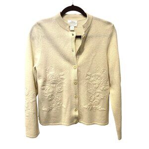 Christopher & Banks -- 100% Lambswool VintageHand Embroidered Cardigan Sweater